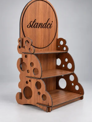 3 Raflı Ceviz MDF Teşhir Standı