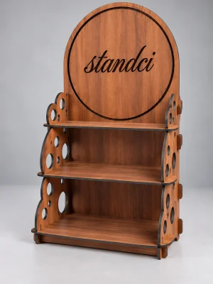 3 Raflı Ceviz MDF Teşhir Standı