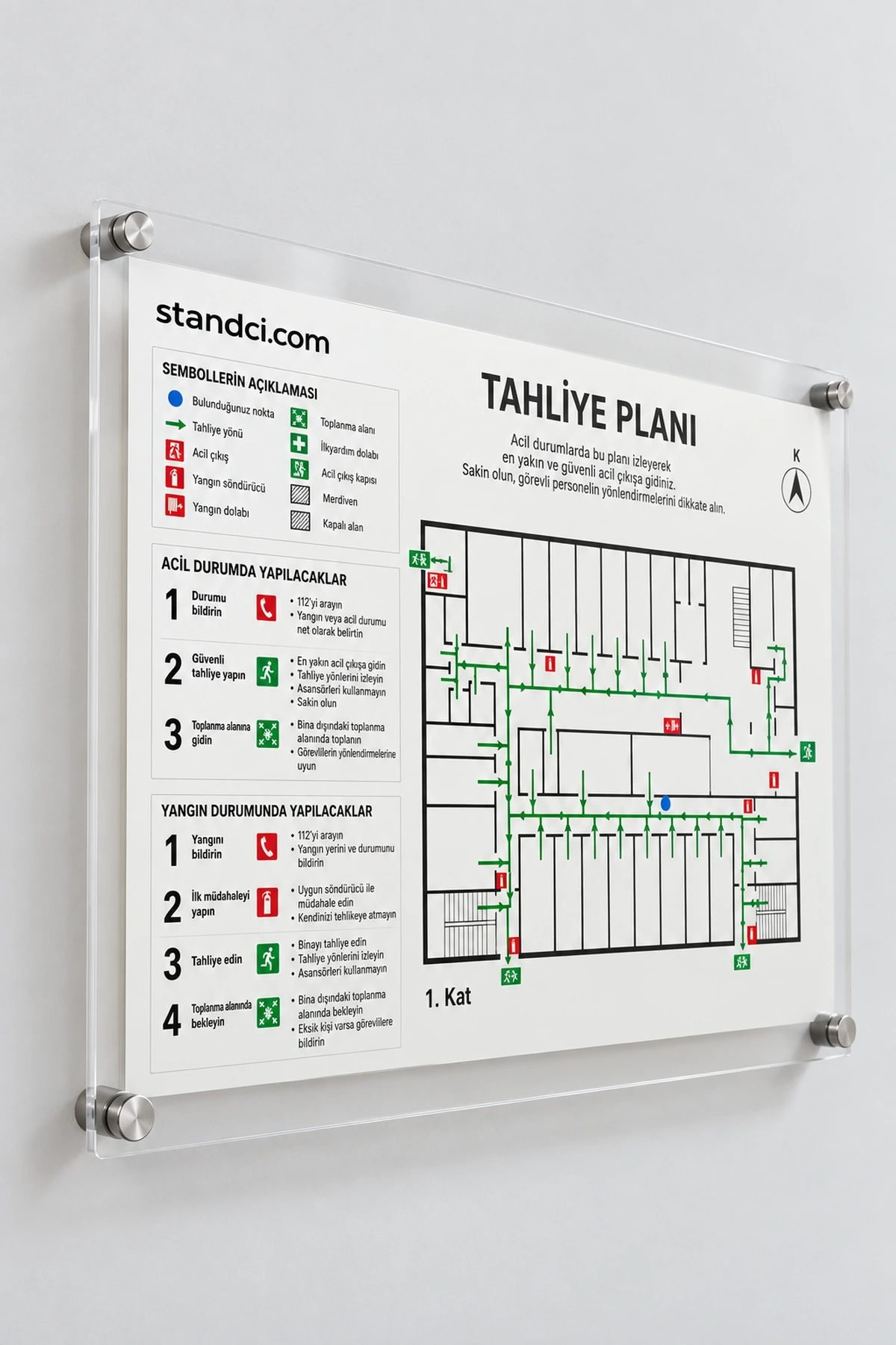 Pleksi Tahliye Planı Panosu