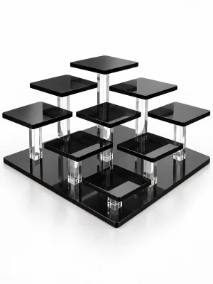 Siyah Pleksi Teşhir Standı – 8 Platformlu Vitrin Standı